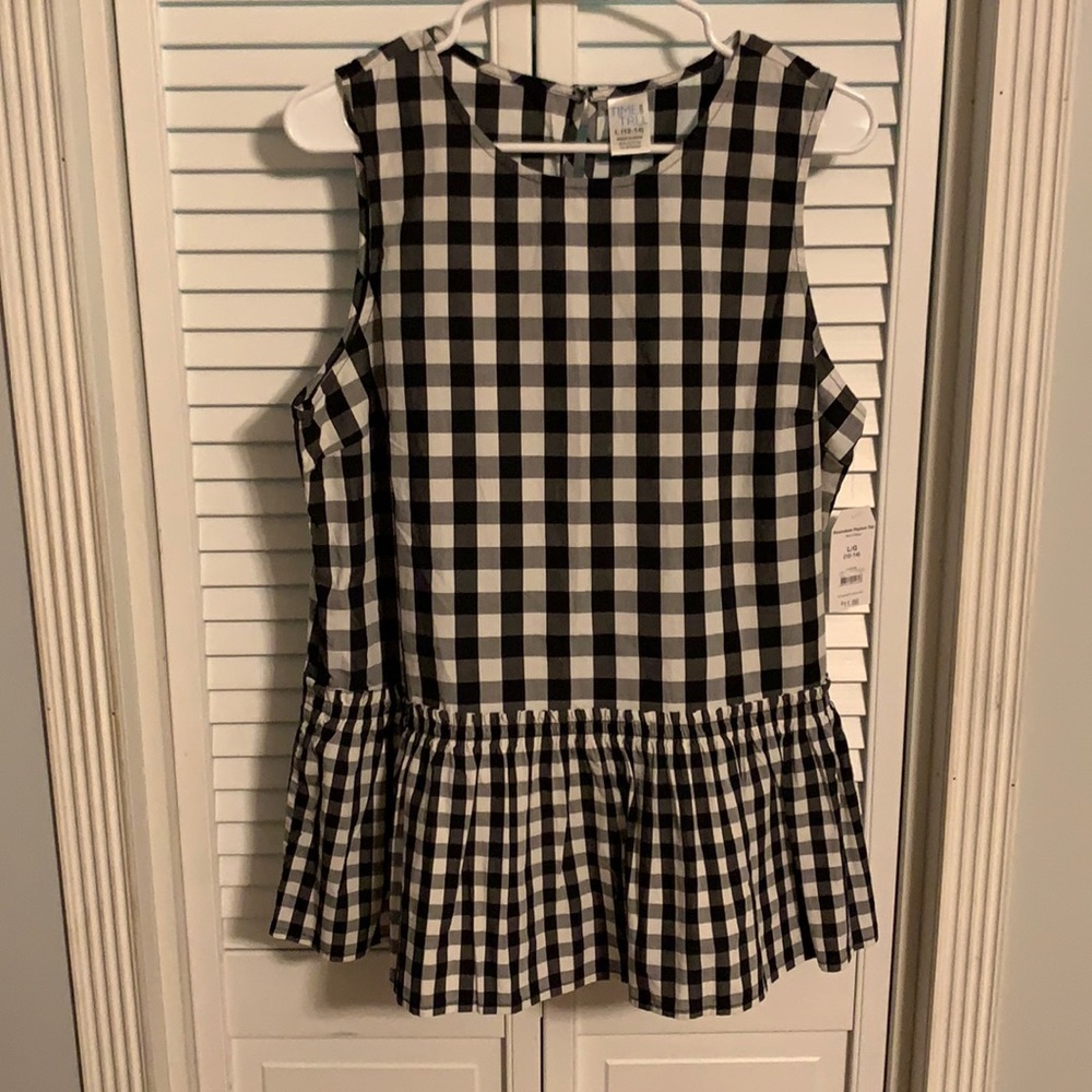 Black and White Plaid Peplum Blouse